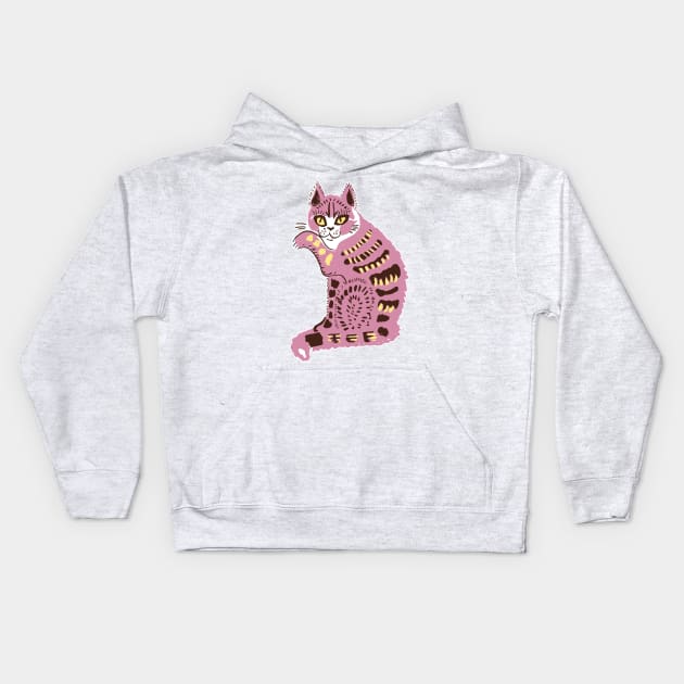 Cute Pink Folk Cat Kids Hoodie by katmargoli